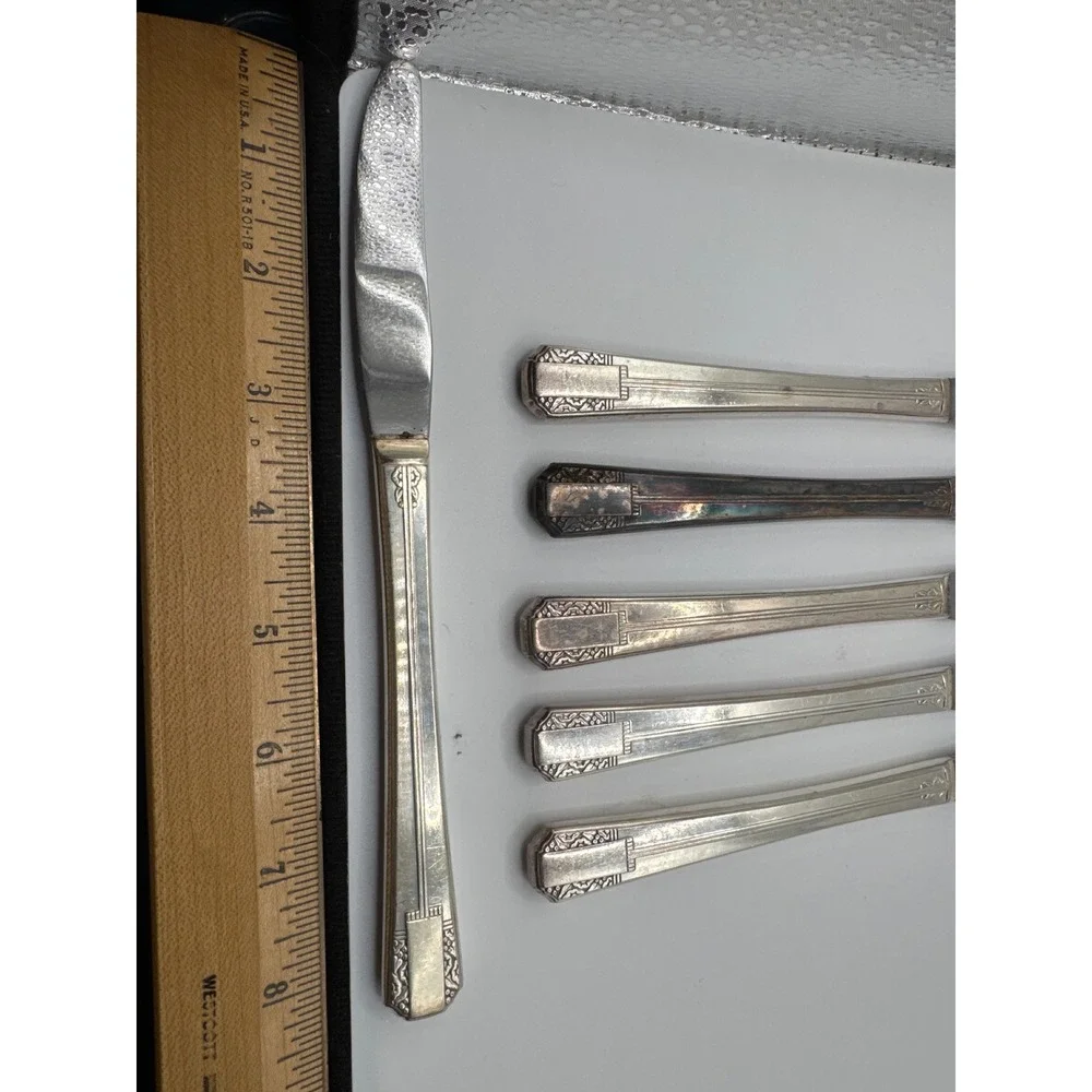 Oneida Park Lane Silverplate Dinner Knives Wm A Rogers Set of 6 Art Deco 1936
